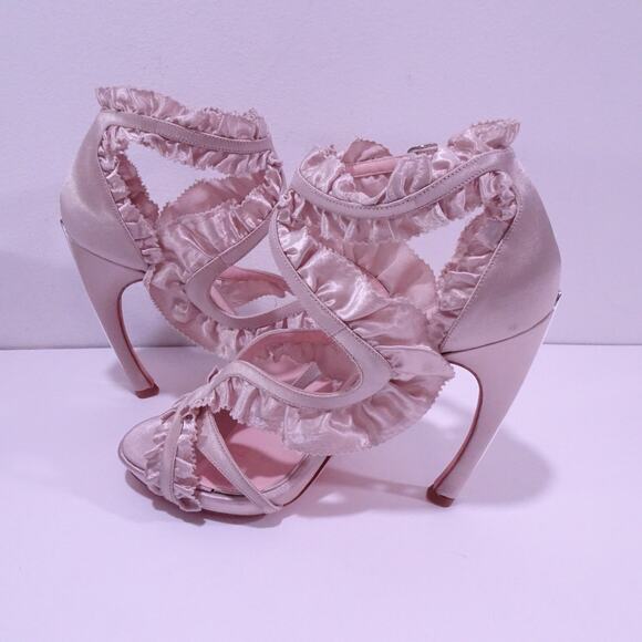 Alexander Mcqueen Satin Ruffle Butterfly Ankle Bowed Sandals NIB 1450 Sz 38 - Picture 7 of 14